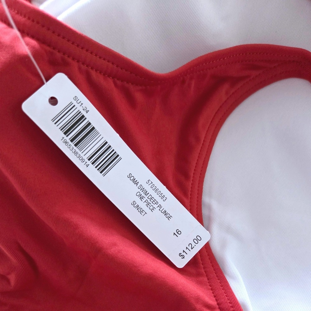 Soma Swim Deep Plunge One Piece Swimsuit‎ Sunset Red Womens Size 16 NWT - Picture 5 of 8